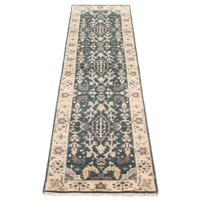 ECARPETGALLERY Hand-knotted Royal Oushak Teal Wool Rug - 2'7 x 9'11