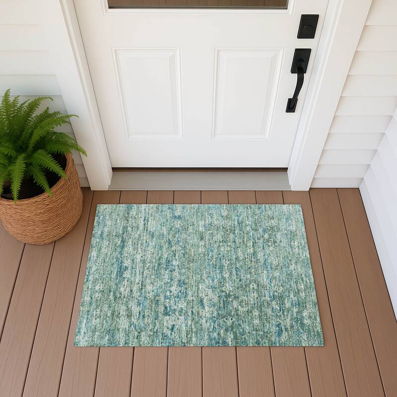 Machine Washable Indoor/ Outdoor Traditional Harmony Chantille Rug - Teal - 1'8" x 2'6"