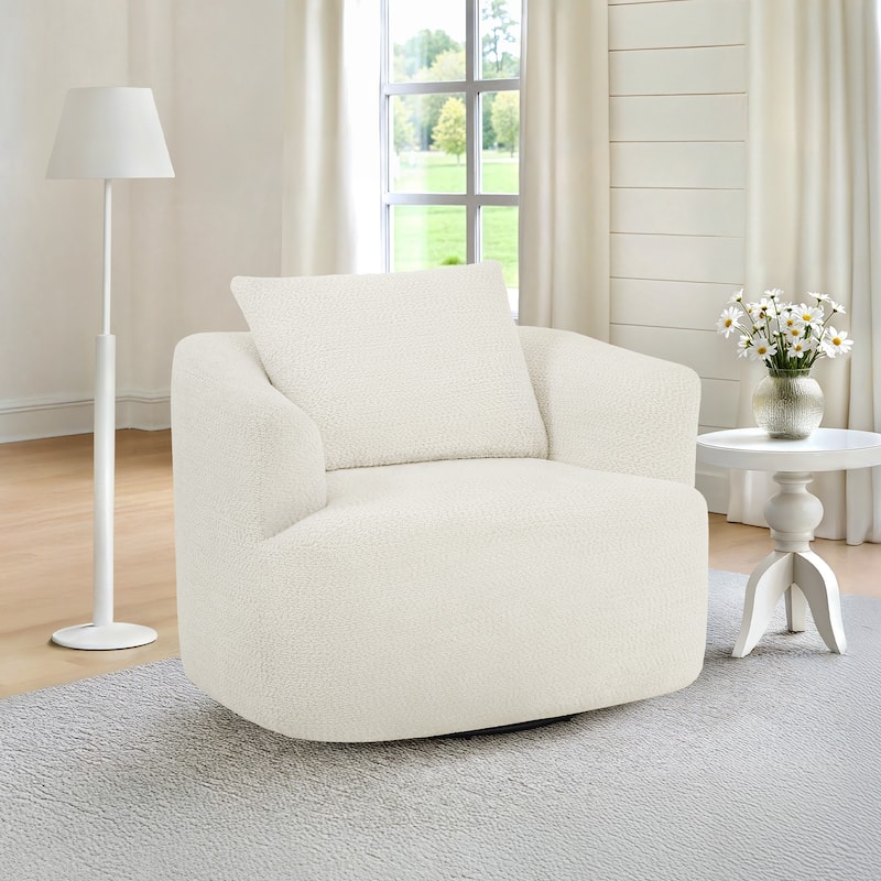 Chenille Swivel Accent Chair with Pillow