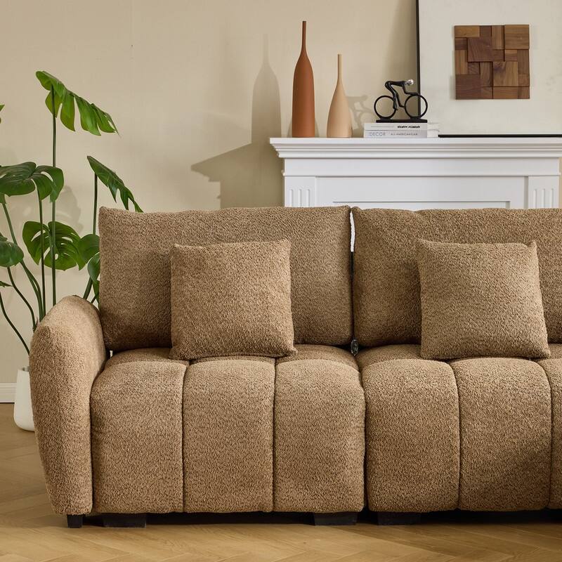 American Tufed Boucle Sofa with Ottoman - 3 Seat 1 Ottoman