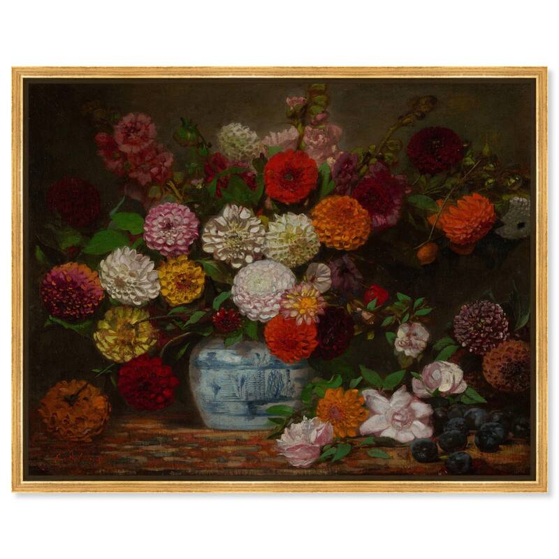 Still Life with Dahlias Canvas by Art Remedy - Gold - 24" x 20"