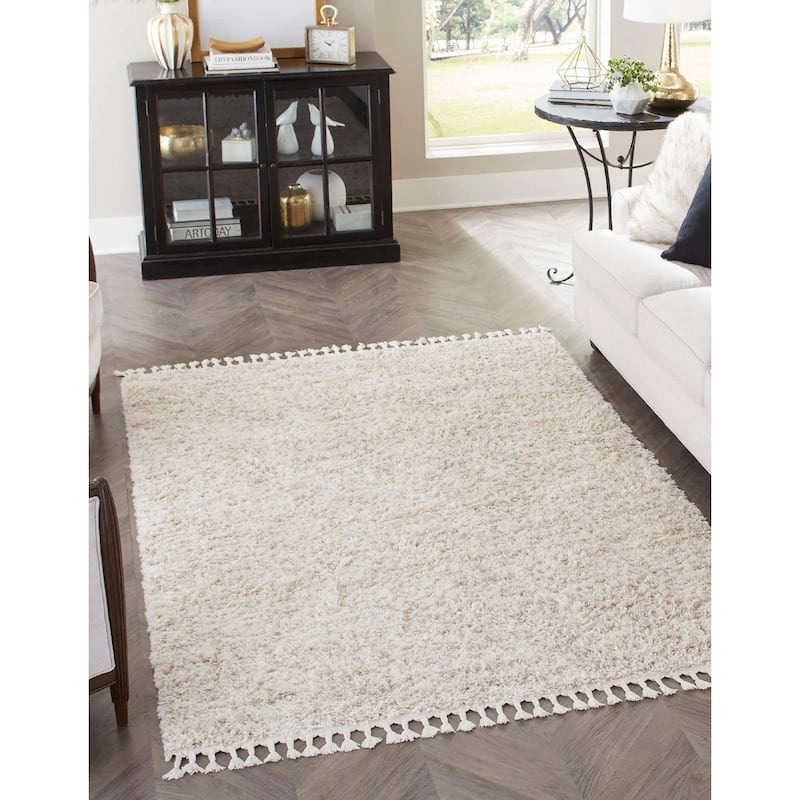 Shag Brico Collection Area Rug - 8' Square - Ivory