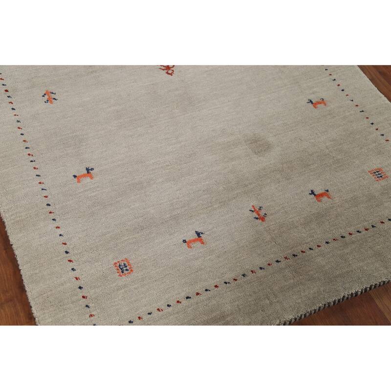 Tribal Gabbeh Indian Accent Rug Handmade Bedroom Beige Wool Carpet - 3'11"x 5'10"