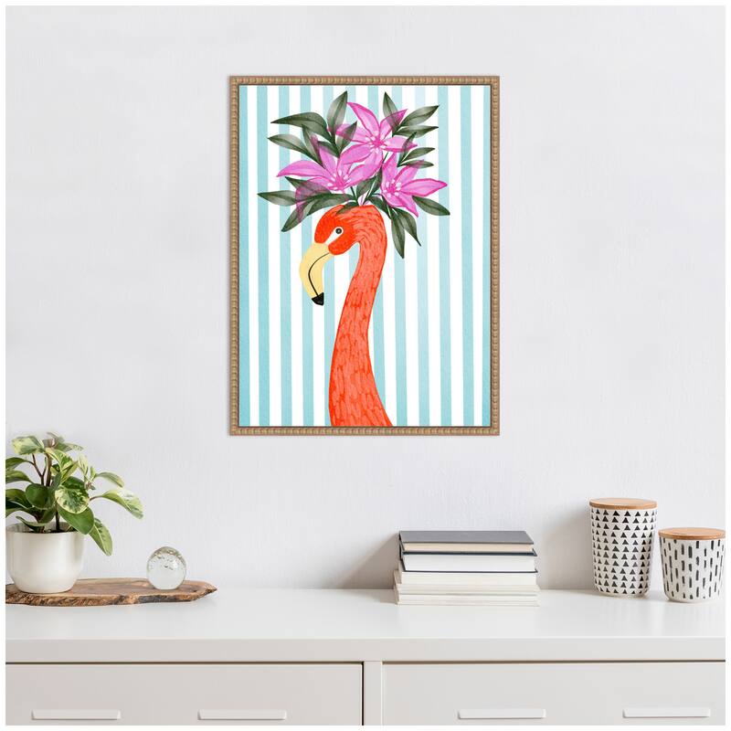 Kate and Laurel Sylvie Flamingo Framed Canvas by Nikita Jariwala