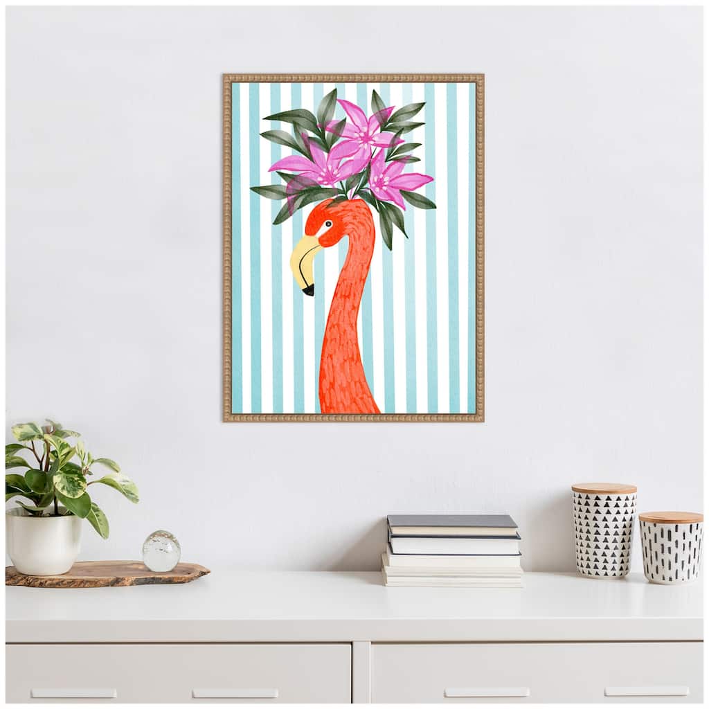 Kate and Laurel Sylvie Flamingo Framed Canvas by Nikita Jariwala