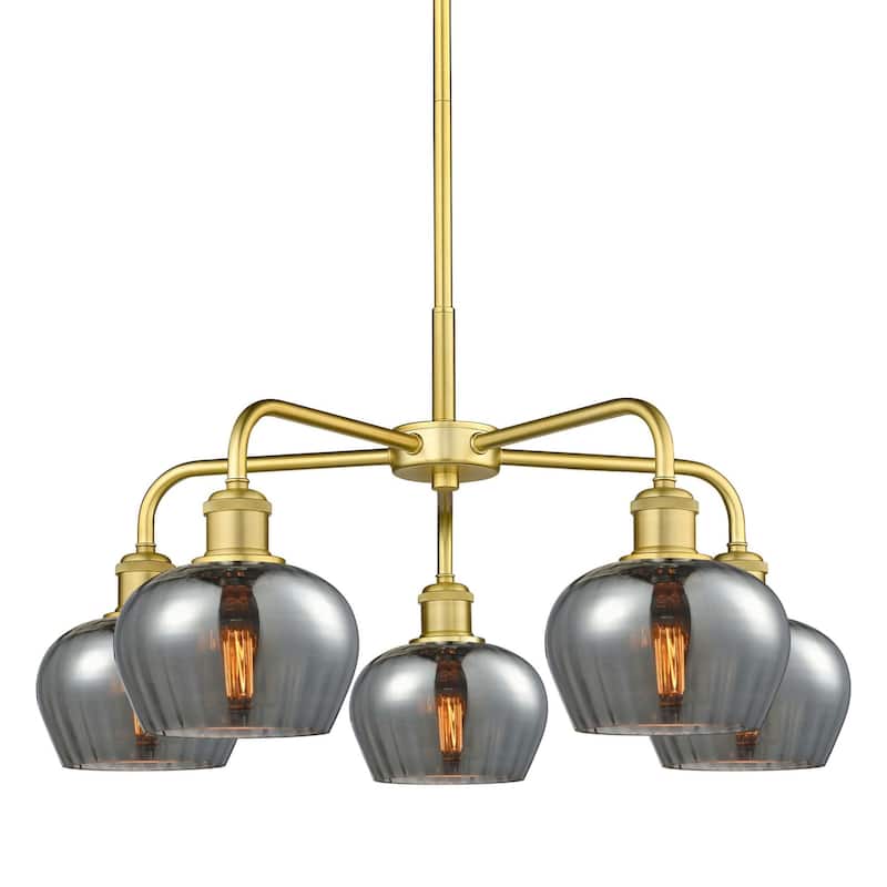 Innovations Lighting 516-5CR-14-25 Fenton Chandelier Fenton 5 Light - Satin Gold / Plated Smoke