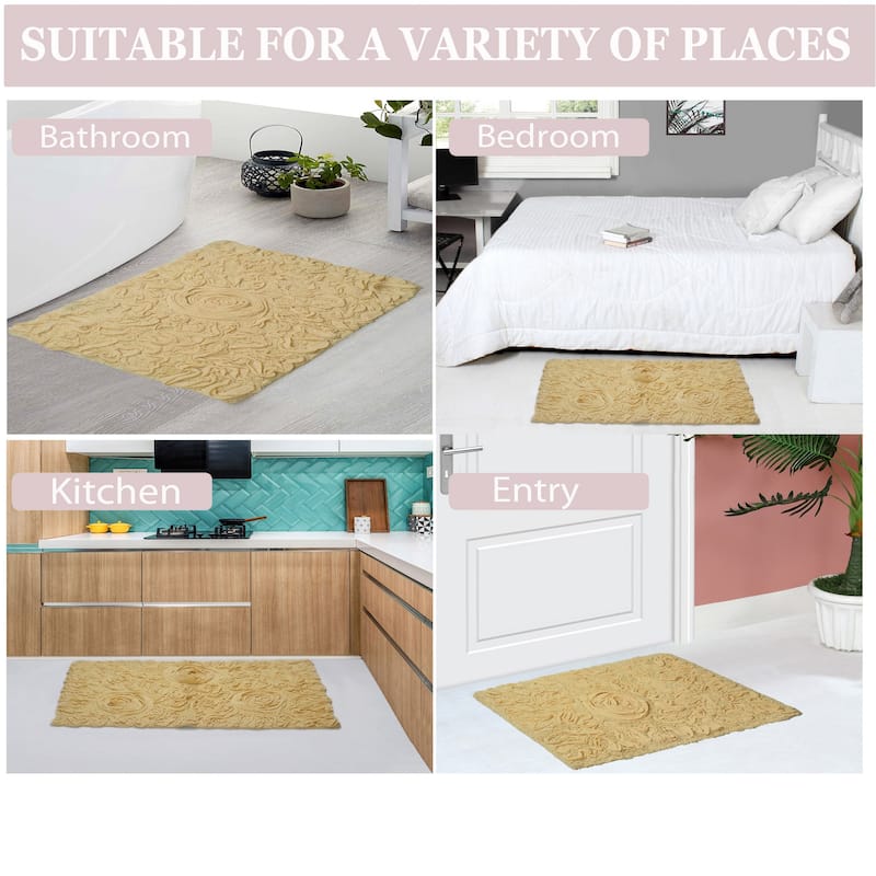 Bell Flower Collection 100% Cotton Non-Slip Bathroom Rug Set, Machine Washable Bath Rug, 5 Piece Bath Mat Set with Runner