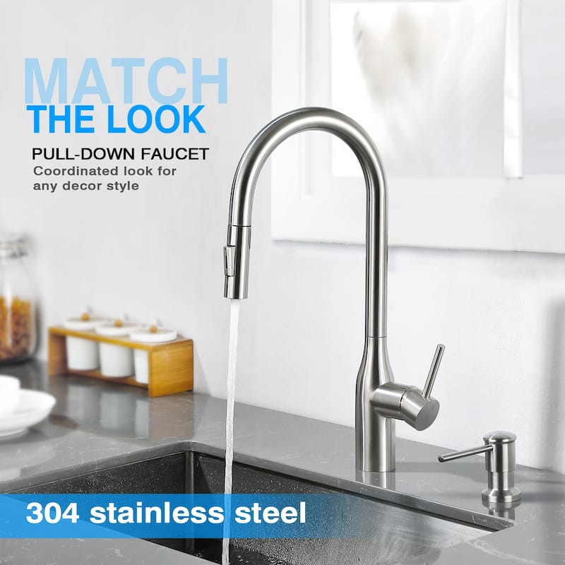 Single Handle Pull Down Dual-Spray Swivel Kitchen Faucet