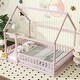 preview thumbnail 68 of 127, Wood Toddler House Bed with Roof Frame and Safety Guardrails Montessori Floor Bed without Slats No Door Houseshaped Platform Bed