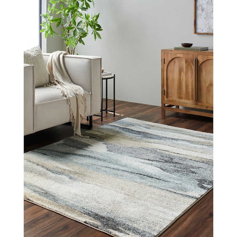 Livabliss Casual Hyde Park Abstract Area Rug - 7'10" x 10' - Light Brown/Aqua