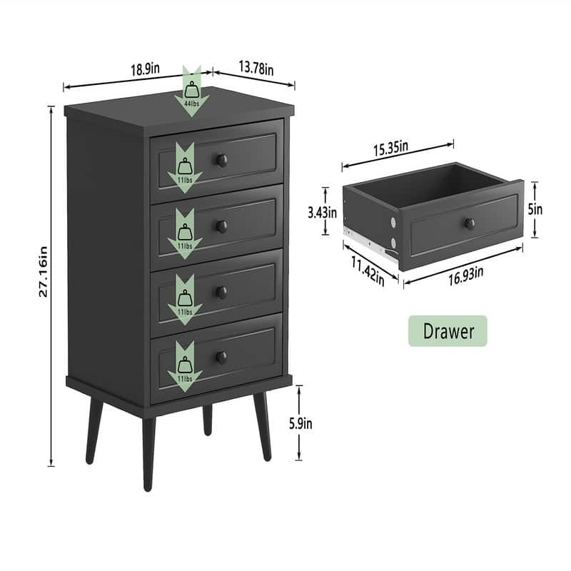 Wood Dresser with 4 Drawers