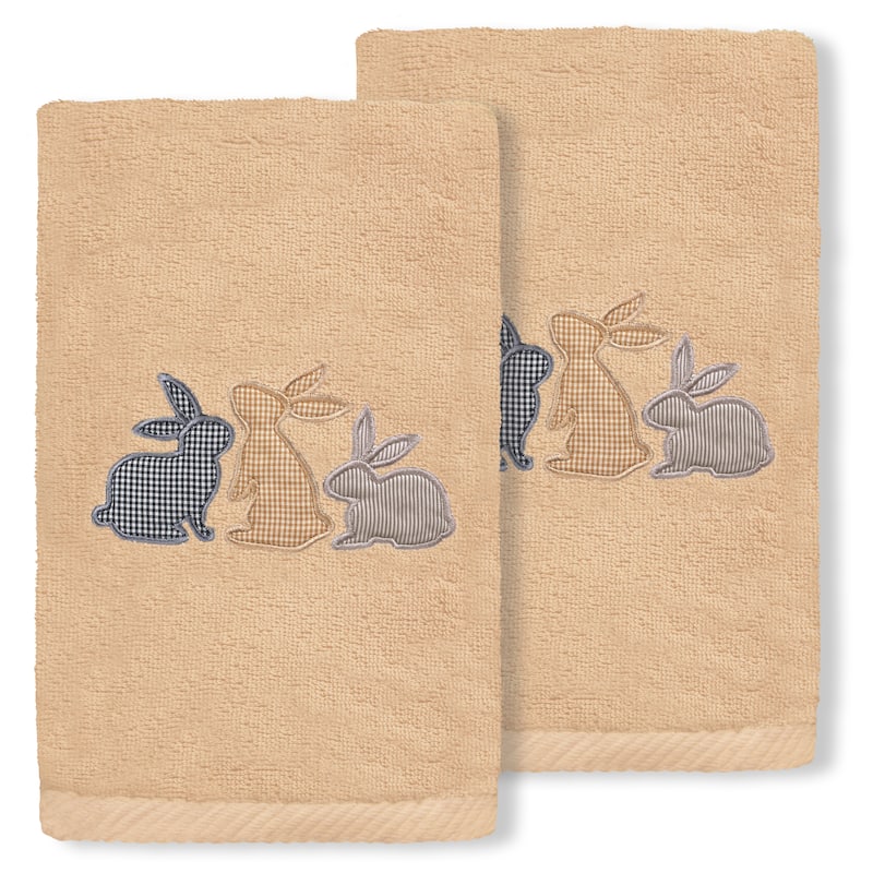 Authentic Hotel and Spa Bunny Row - Embroidered Luxury 100% Turkish Cotton Hand Towels (Set of 2) - Sand
