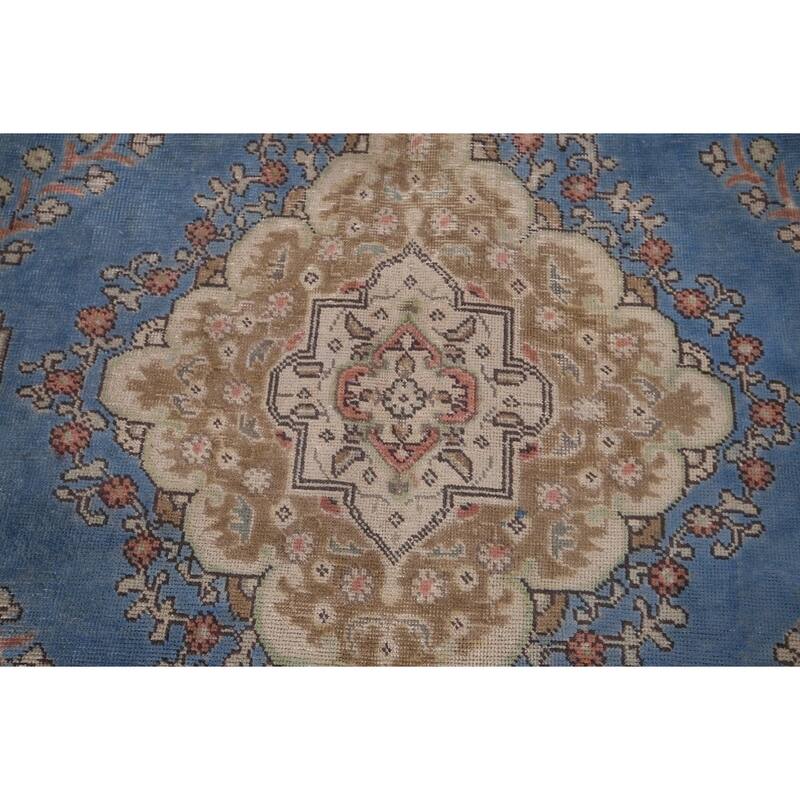 Blue Tabriz Persian Vintage Area Rug Handmade Wool Carpet - 6'6" x 9'10"