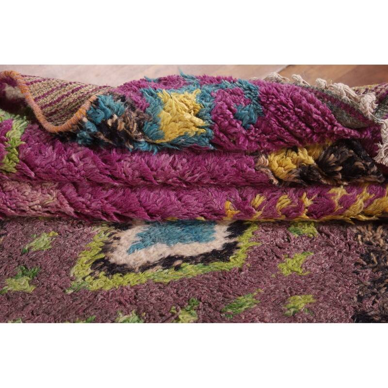 Purple Moroccan Oriental Area Rug Handmade Wool Carpet - 6'0" x 9'9"