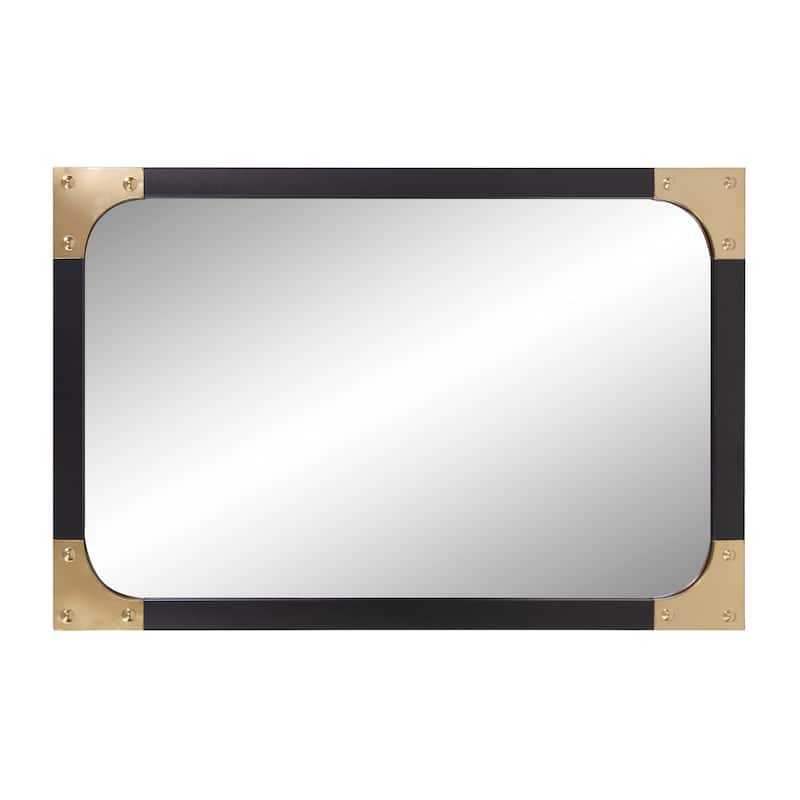 Allan Andrews Atlas Mirror With Metal Frame Matte Black Finish & Brass Corner Accents - 24 x 36 x 1