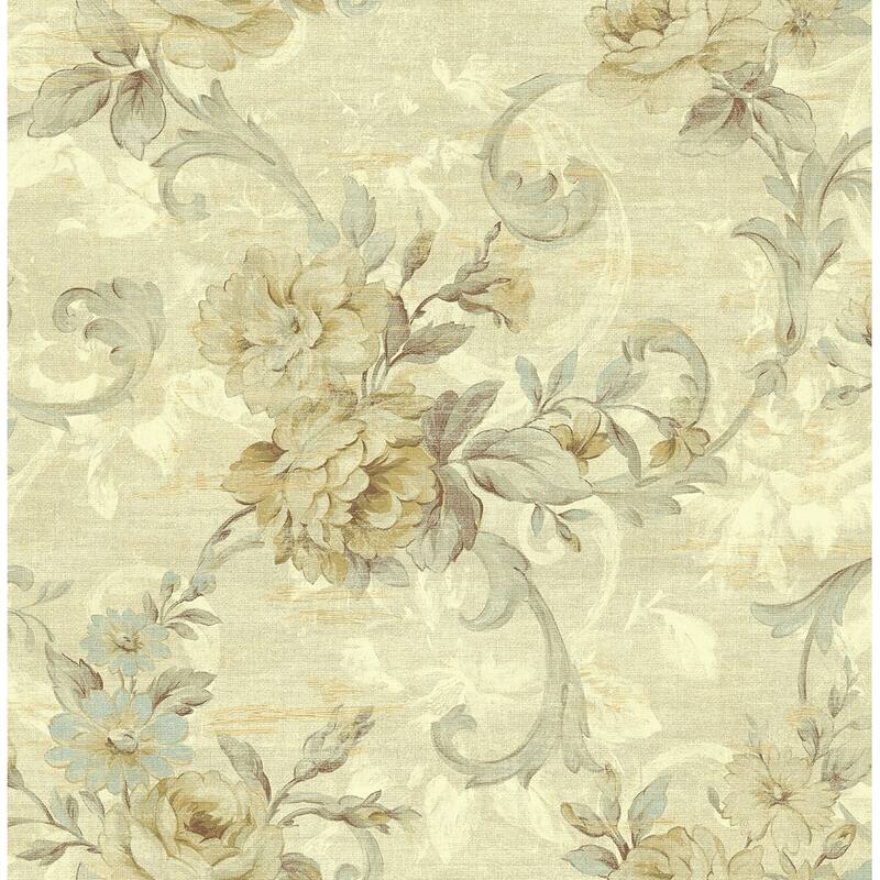 Seabrook Designs Friso Scrolling Acanthus Floral Unpasted Wallpaper - 20.5 in. W x 33 ft. L - Metallic Buttermilk & Gold