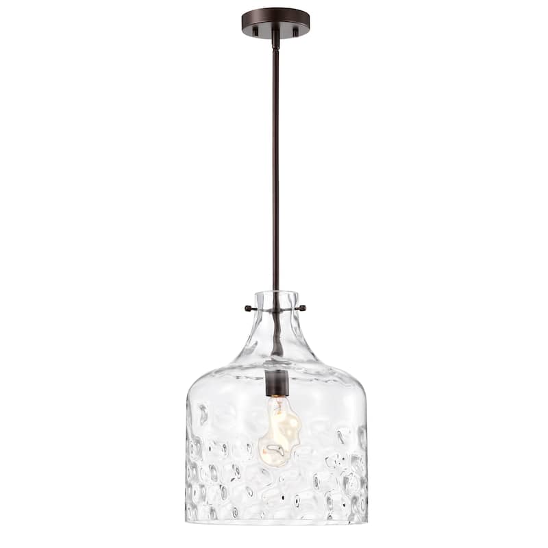 Daelan Clear Dimpled Glass Single Light Pendant Light - 12in - Oil-Rubbed-Bronze