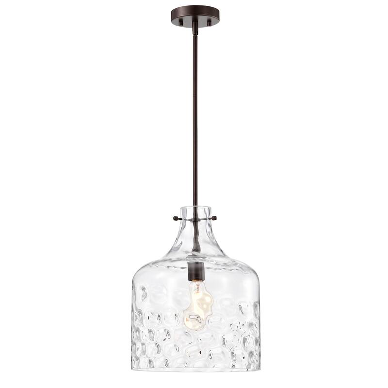 Daelan Oil Rubbed Bronze Clear Dimpled Glass Single Light Pendant Light - 12in