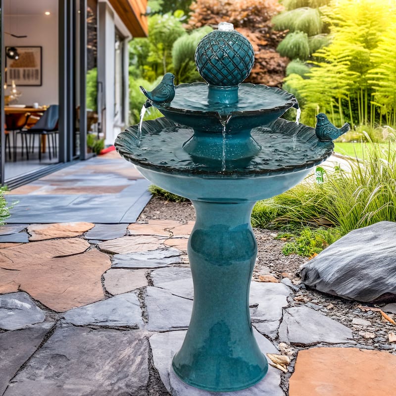 Sunnydaze 2-Tier Resting Birds Ceramic Outdoor Water Fountain - 27"