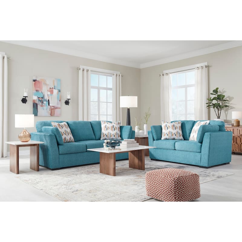 Roundhill Furniture Clareen 2-Piece Living Room Set, Sofa and Loveseat - Blue