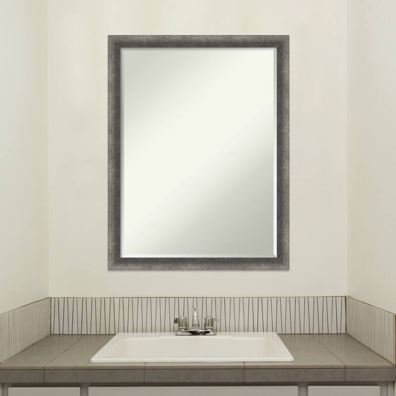 Burnished Concrete Narrow Half-Inch-Beveled Wood Bathroom Wall Mirror - Burnished Concrete Narrow - Glass Size 18x24