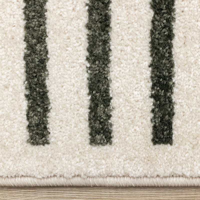 Green Black White Modern Striped High-Traffic Area Rug