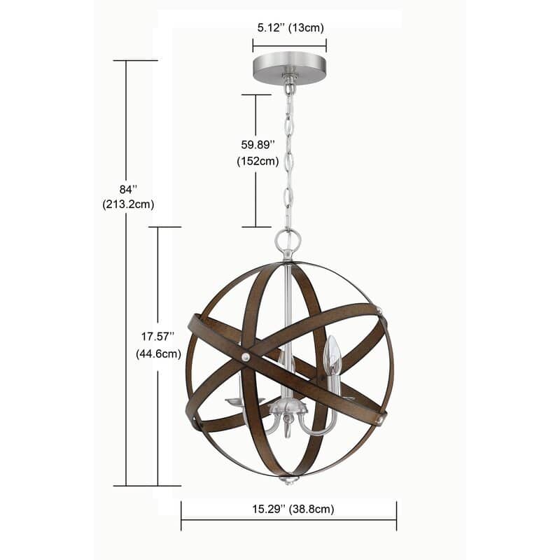 3 Light Barnwood And Brushed Nickle Pendant - 15.29"x15.29"x17.57"