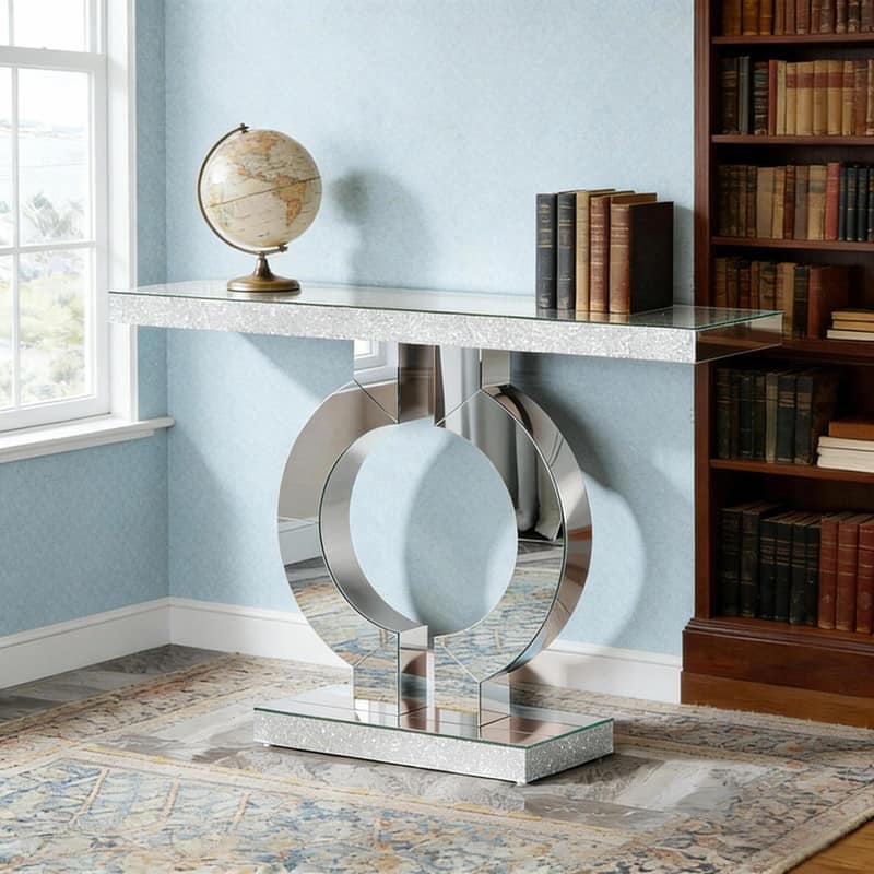 43" Modern Mirrored Console Table with O-Shaped Base for Living Room or Entryway