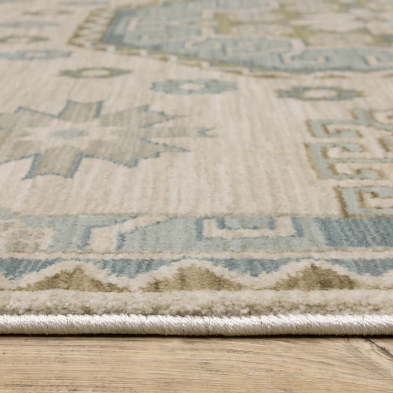Meadow Bohemian Medallion Beige/ Teal Area Rug