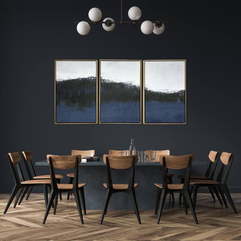 "Sapphire Abstract" Triptych Floating Framed Canvas Wall Art Print, 48x24 Inches Overall by Gallery 57