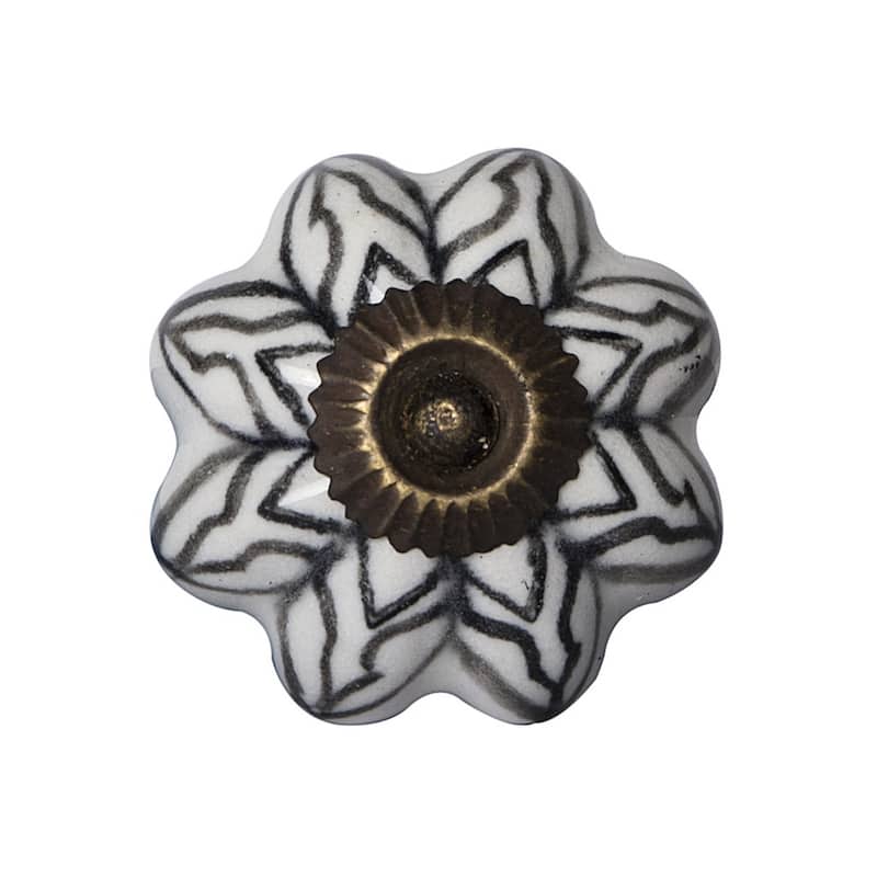 HomeRoots Set of Eight Black And White Ceramic And Metal Drawer Pull Knobs - 1.5' X '1.5' X '1.5