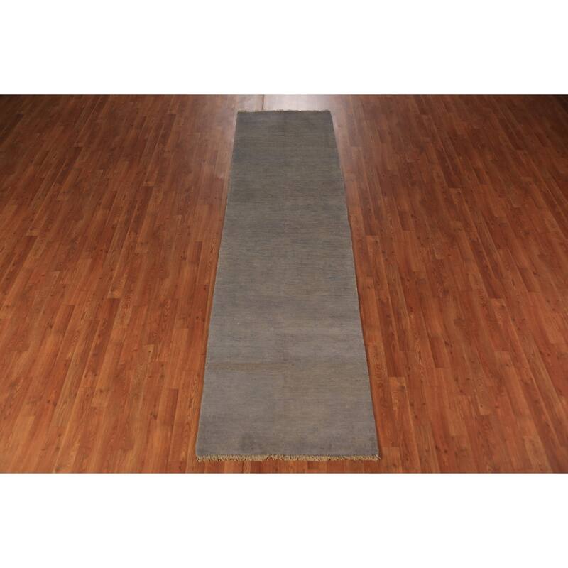 Gray & Beige Modern Gabbeh Runner Rug Handmade Wool Carpet - 2'8" x 9'6"