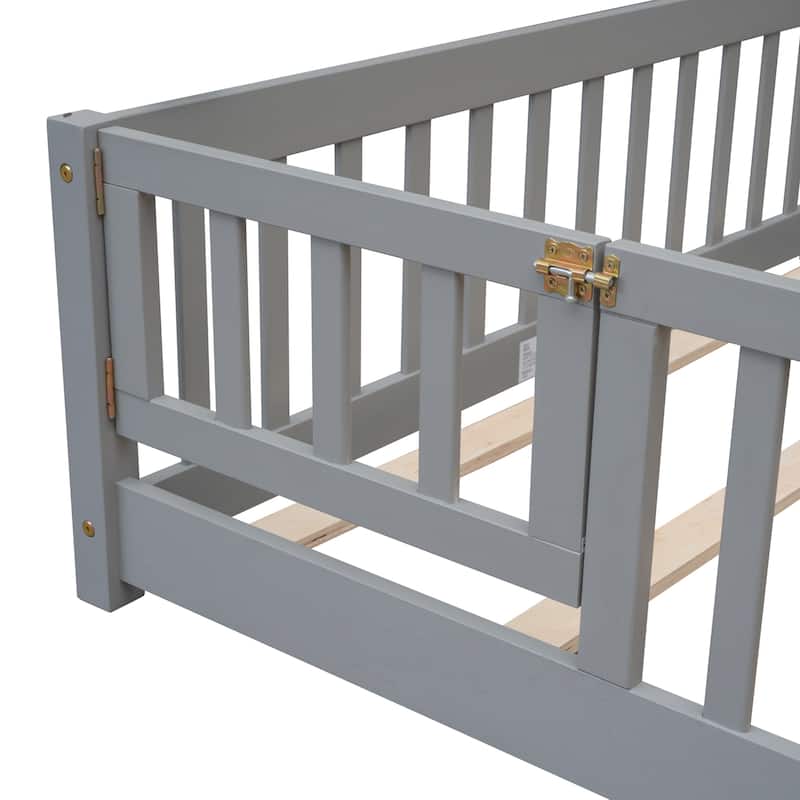 Full size Floor Platform Bed with Fence and Door