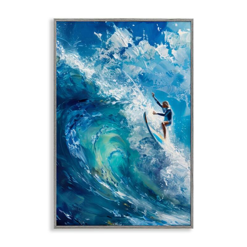 Stupell Soul Surfer on Tidal Wave Framed Giclee Art Design By LSR Design Studio - 16 x 24 - Grey