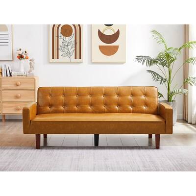 PU Futon Sofa Bed with Adjustable Backrest for Small Spaces