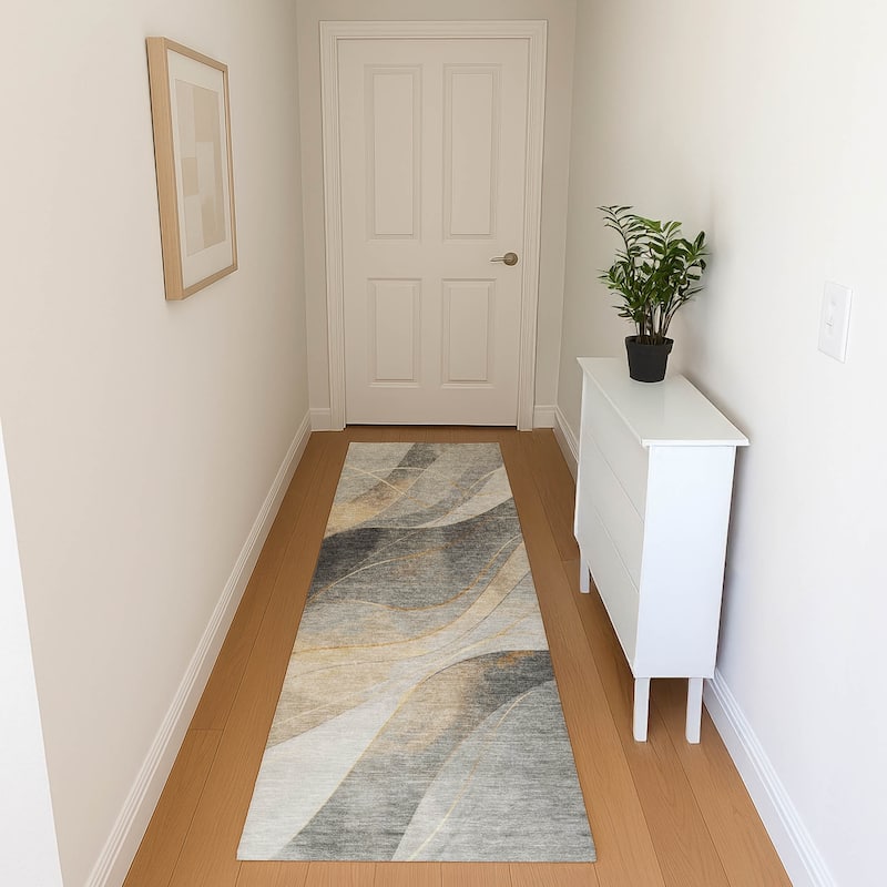 Premium Washable Super Soft Modern Waves Mayfield Rug - Gray - 2'3" x 7'6"