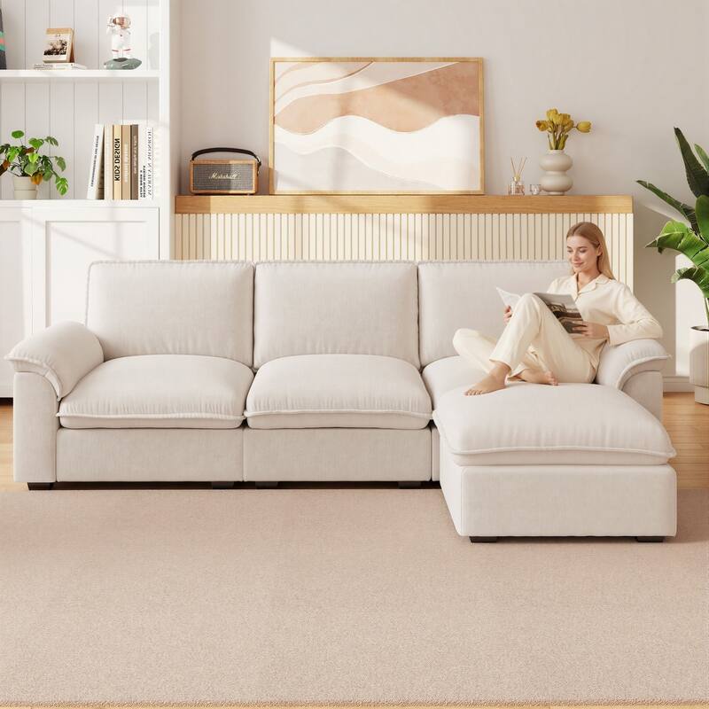 102" L-Shaped Chenille Sectional Sofa with Movable Ottoman