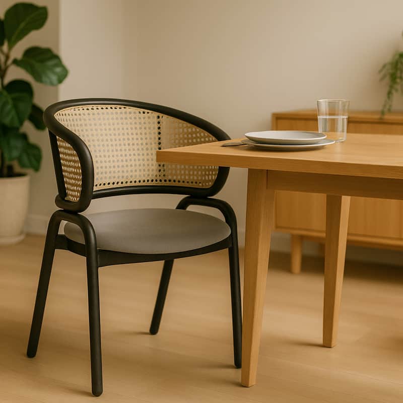 Ervilla Ergonomic Wicker Back Velvet Accent Dining Armchair with Powder Coated Steel Legs Protective Pad