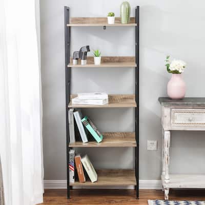 5-Shelf 63" H x 23.62" W Wood and Metal Etagere Bookcase