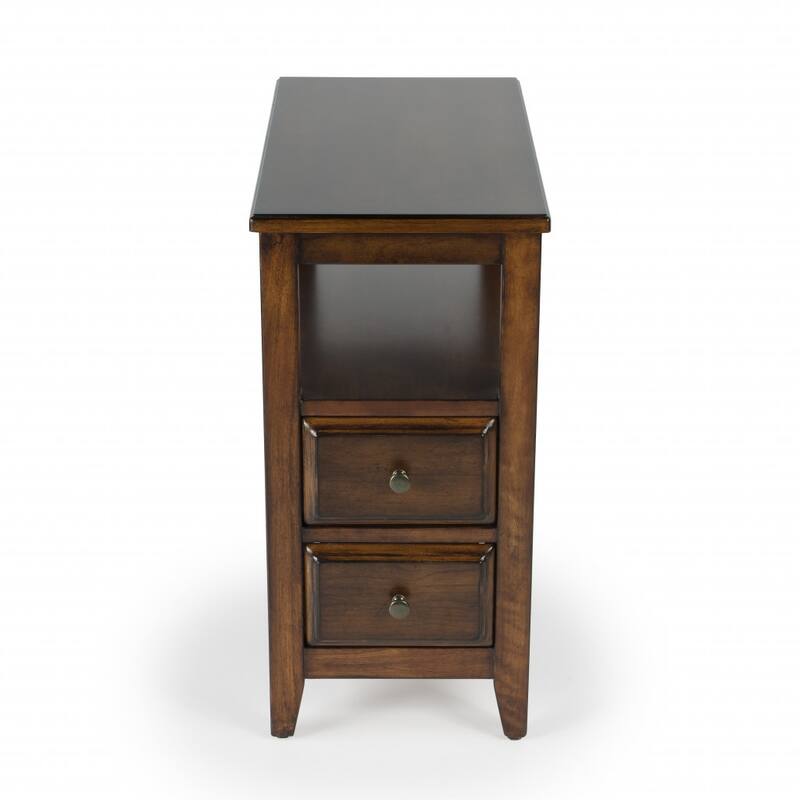 HomeRoots 24" Cherry Brown Narrow End Table With Two Drawers And Shelf - 28