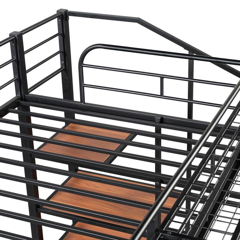 Twin Size Metal Loft Bed with Storage Shelf and Ladder, Black