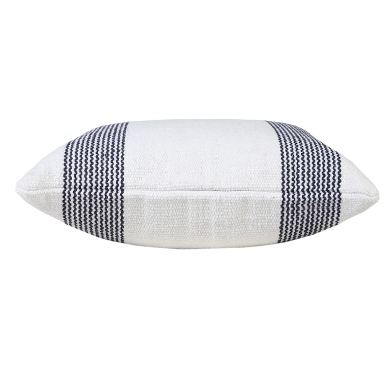 Handwoven Geometric Striped Cotton Throw Pillow Cover - 20" - Navy Blue and White