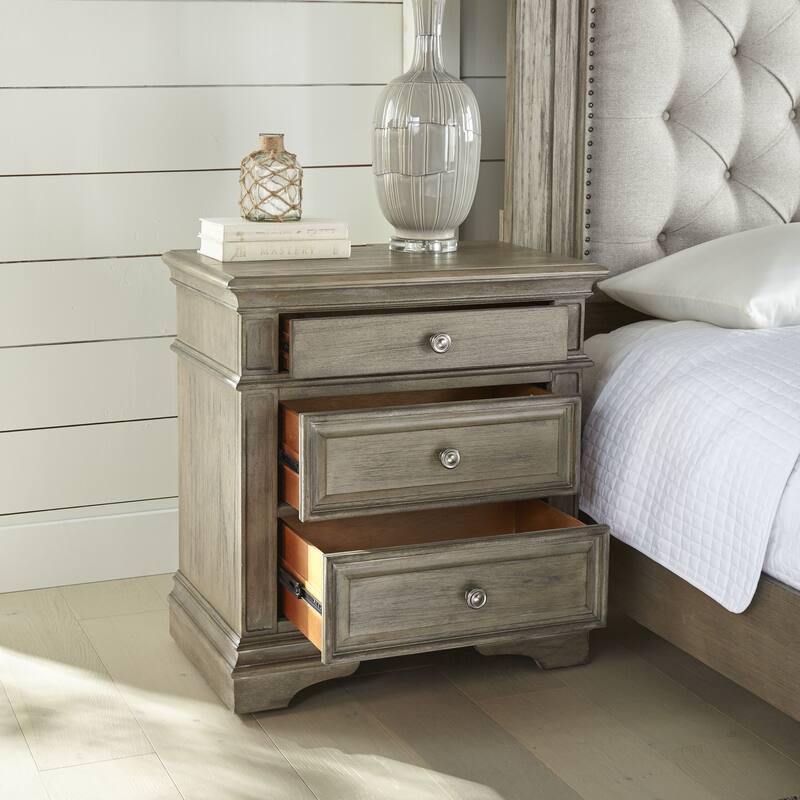 Highland Park Nightstand, Bedside Decorative Table with Nickle Hardware and 3-Drawer, Sofa Side Table with USB Port