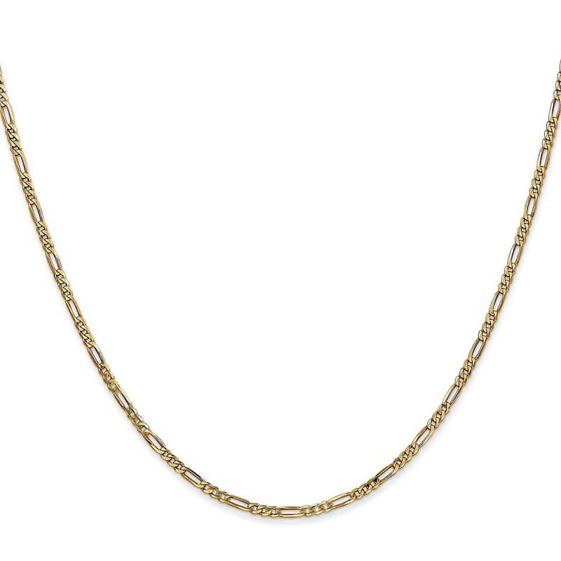 Curata Women's 14k Yellow Gold 1.80mm Flat Figaro Chain Ankle Bracelet - 10 Inch
