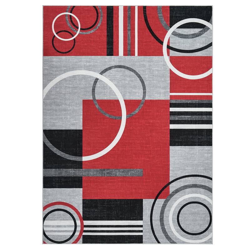 Washable Rugs for Living Room Bedroom Circles Pattern Rug Modern Geometric Area Rug