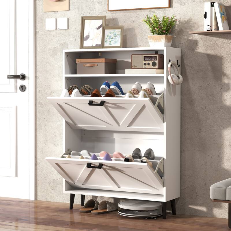 GDFStudio - Charlotte Farmhouse Shoe Storage Cabinet with Barn Door Elegance and Smart Organization