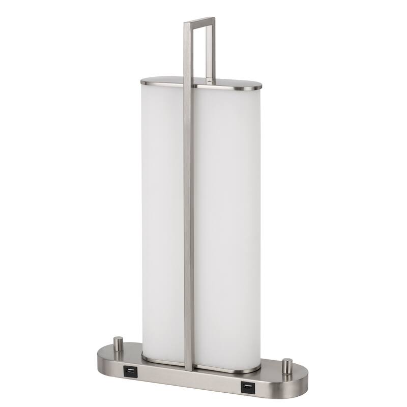 Mora Table Lamp Acrylic Shade, 2 USB, LED Lights, Chrome Steel 23 Inch