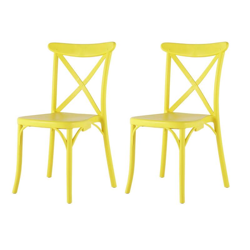 HomeRoots Set of Two Yellow Heavy Duty Plastic Outdoor Dining Chairs