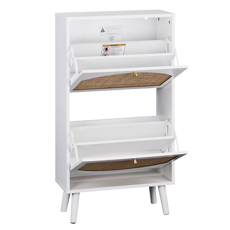 Rattan Shoe Cabinet with 2 / 4 Flip Drawers, Narrow Shoe Storage Cabinet,Organizer for Entryway, Bedroom, Living Room