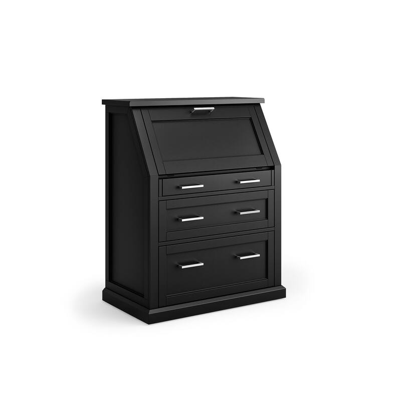 Abby Modern Wood Drop-Lid Secretary Desk - Black